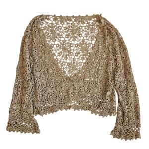Y2k Crochet Cardigan Cropped Boho Coquette - Large